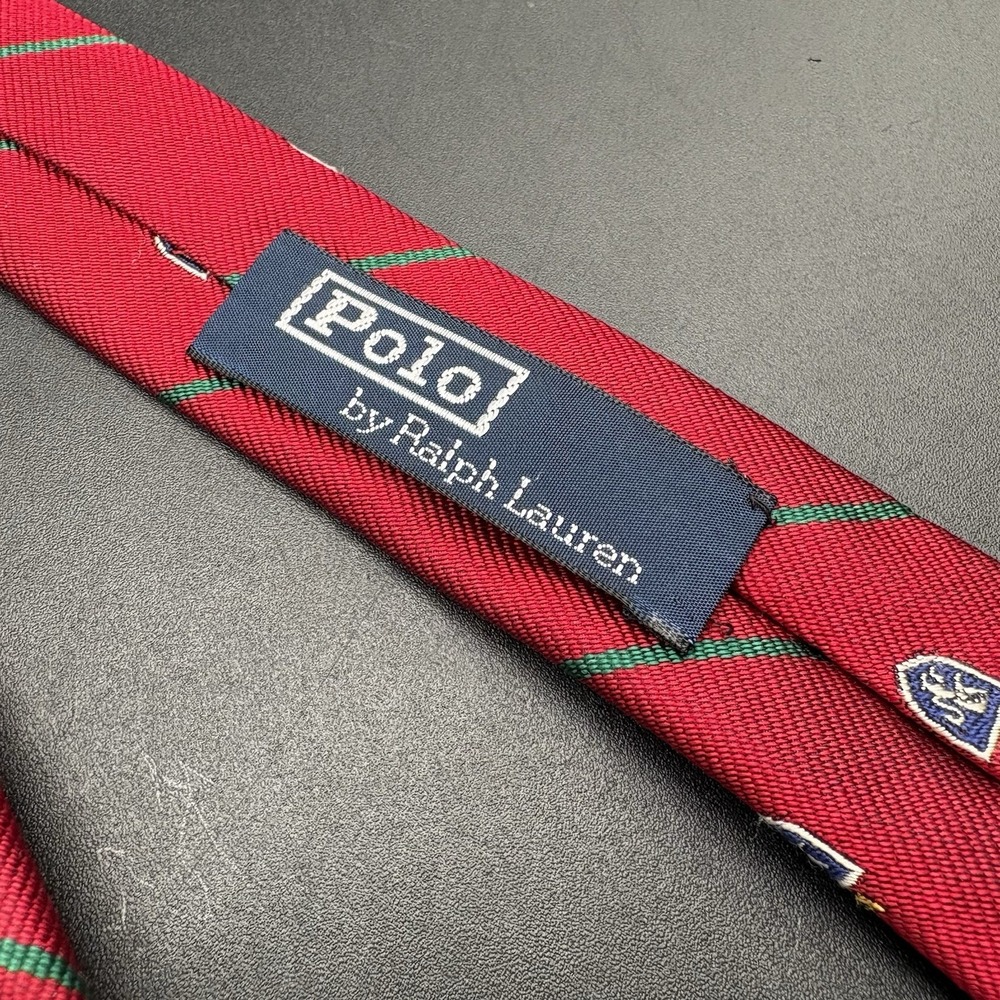 Polo Ralph Lauren Crest Shield Red Green Stripe Silk Tie Repp Stripes USA - Picture 11 of 16